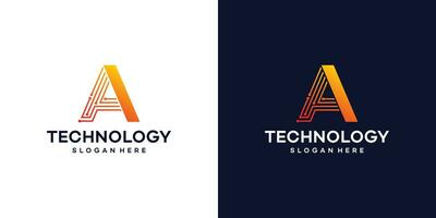 letter A tech style. initial A for technology symbol, internet, system, Artificial Intelligence and computer. inspiration logo design modern. vector