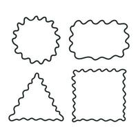 Empty wavy geometric frames. Hand drawn curvy doodle frames in circle, square, triangle shapes. Vector illustration