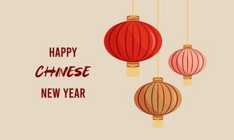 colgando chino linternas saludo tarjeta para chino nuevo año vector