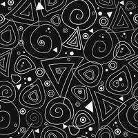 Seamless pattern. Futuristic Circles, drops, geometric shapes, bubbles. Random lines, strokes, curls, sketch. Monochrome. Vector abstract texture, background.