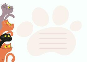 Banner, frame, kittens. Paw print. Cartoon cats, place for inscription, text. vector