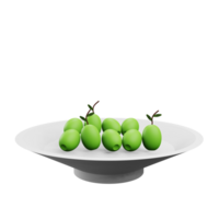 3 D illustration of olive fruit on aplate png