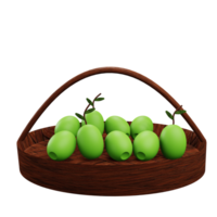 3 D illustration of olive fruit on a basket png