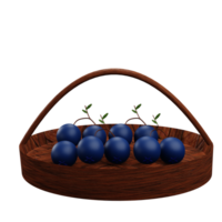 3 D illustration of blueberry on a basket png