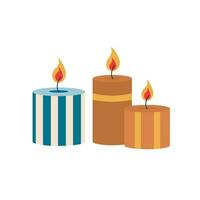 Set of Christmas candles  with fire. Winter holiday elements. vector