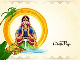 Happy Chhath puja Indian Sun worshiping festival background vector