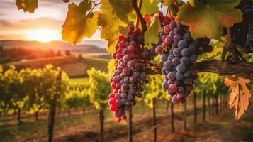 grapes in the vineyard at sunset AI Generated photo