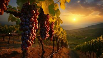 grapes in the vineyard at sunset AI Generated photo