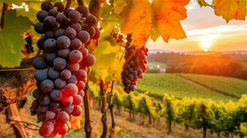 grapes in the vineyard at sunset AI Generated photo