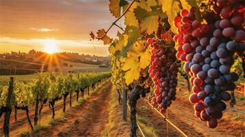 grapes in the vineyard at sunset AI Generated photo