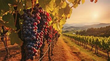 grapes in the vineyard at sunset AI Generated photo