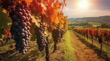 grapes in the vineyard at sunset AI Generated photo