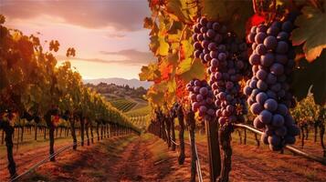 grapes in the vineyard at sunset AI Generated photo