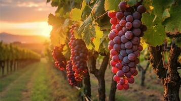 grapes in the vineyard at sunset AI Generated photo
