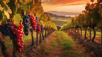 grapes in the vineyard at sunset AI Generated photo