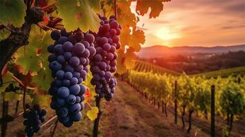 grapes in the vineyard at sunset AI Generated photo