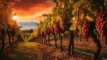 grapes in the vineyard at sunset AI Generated photo