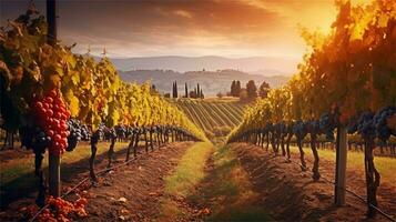 grapes in the vineyard at sunset AI Generated photo