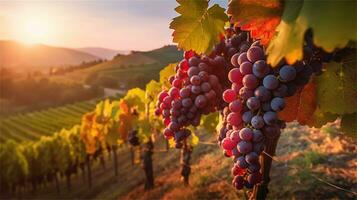 grapes in the vineyard at sunset AI Generated photo