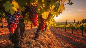 grapes in the vineyard at sunset AI Generated photo