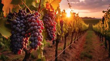 grapes in the vineyard at sunset AI Generated photo