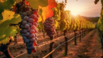 grapes in the vineyard at sunset AI Generated photo