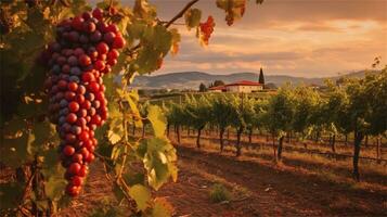 grapes in the vineyard at sunset AI Generated photo