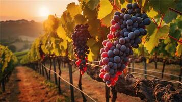 grapes in the vineyard at sunset AI Generated photo