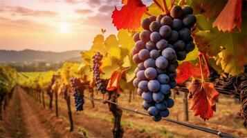grapes in the vineyard at sunset AI Generated photo