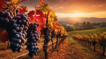 grapes in the vineyard at sunset AI Generated photo