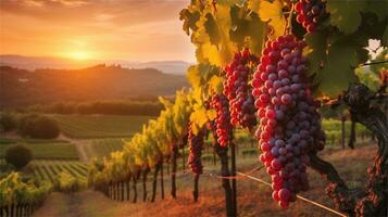 grapes in the vineyard at sunset AI Generated photo