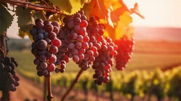grapes in the vineyard at sunset AI Generated photo