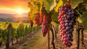 grapes in the vineyard at sunset AI Generated photo
