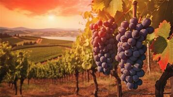 grapes in the vineyard at sunset AI Generated photo