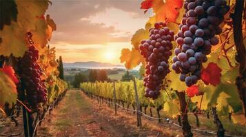 grapes in the vineyard at sunset AI Generated photo
