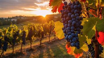 grapes in the vineyard at sunset AI Generated photo