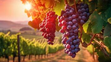 grapes in the vineyard at sunset AI Generated photo
