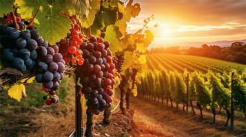 grapes in the vineyard at sunset AI Generated photo