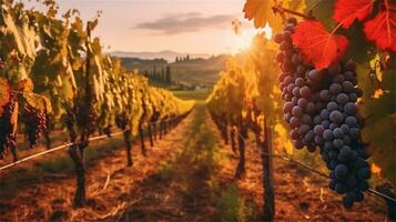 grapes in the vineyard at sunset AI Generated photo