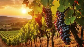 grapes in the vineyard at sunset AI Generated photo