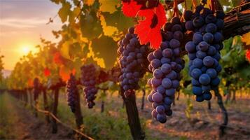 grapes in the vineyard at sunset AI Generated photo