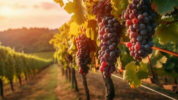 grapes in the vineyard at sunset AI Generated photo