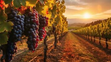 grapes in the vineyard at sunset AI Generated photo