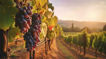 grapes in the vineyard at sunset AI Generated photo