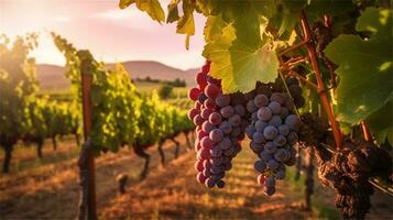 grapes in the vineyard at sunset AI Generated photo