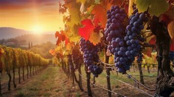 grapes in the vineyard at sunset AI Generated photo