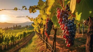 grapes in the vineyard at sunset AI Generated photo