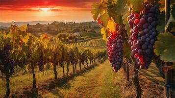 grapes in the vineyard at sunset AI Generated photo