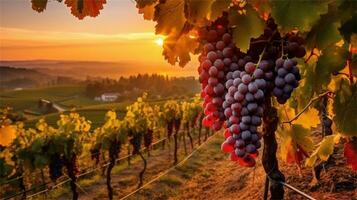 grapes in the vineyard at sunset AI Generated photo