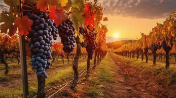 grapes in the vineyard at sunset AI Generated photo